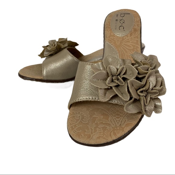 Boc wedge mule 7 leather open toe metallic